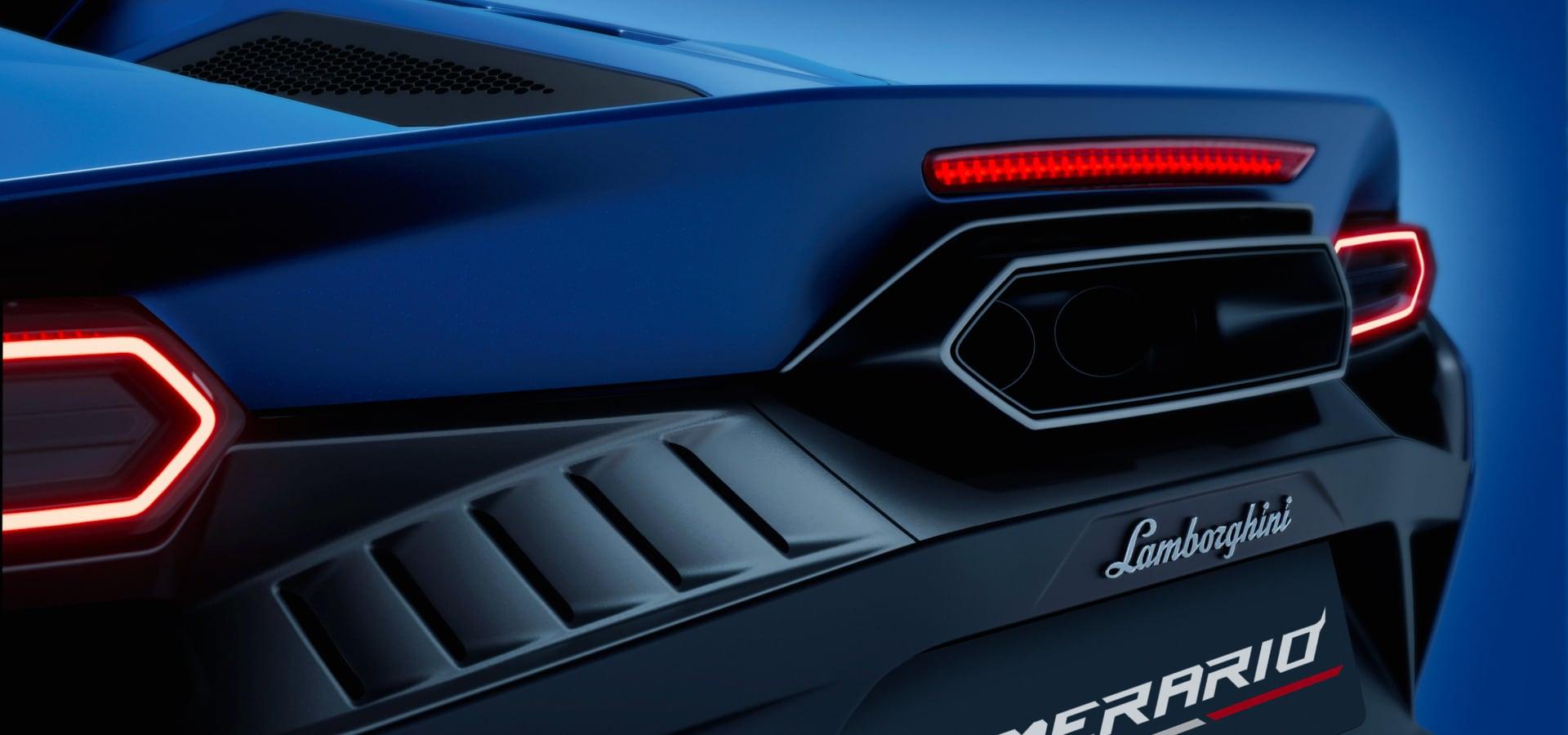 Temerario in Blu Marinus highlighting hexagonal exhaust and LED taillights