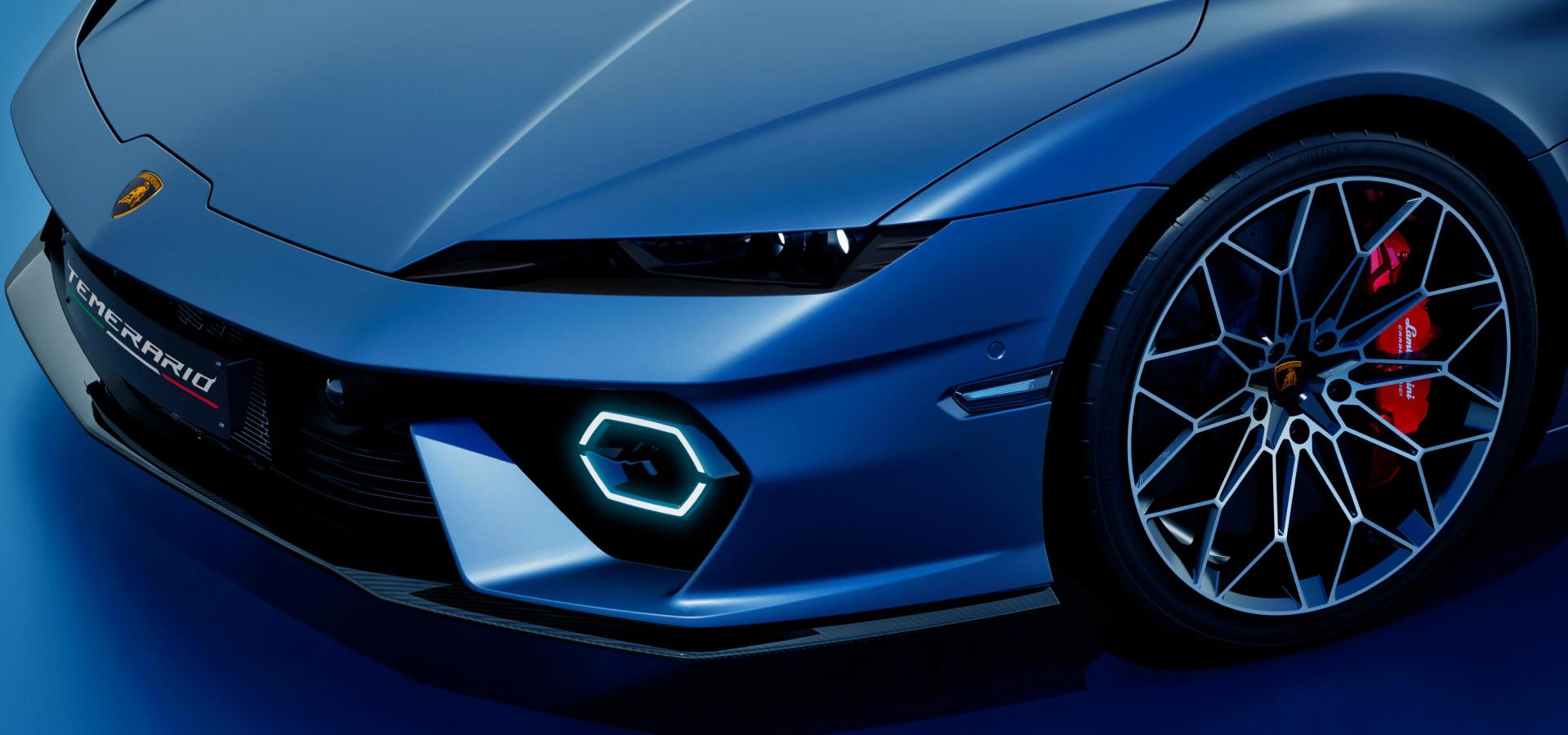 Temerario in Blu Marinus highlighting hexagonal LEDs and carbon fiber splitter
